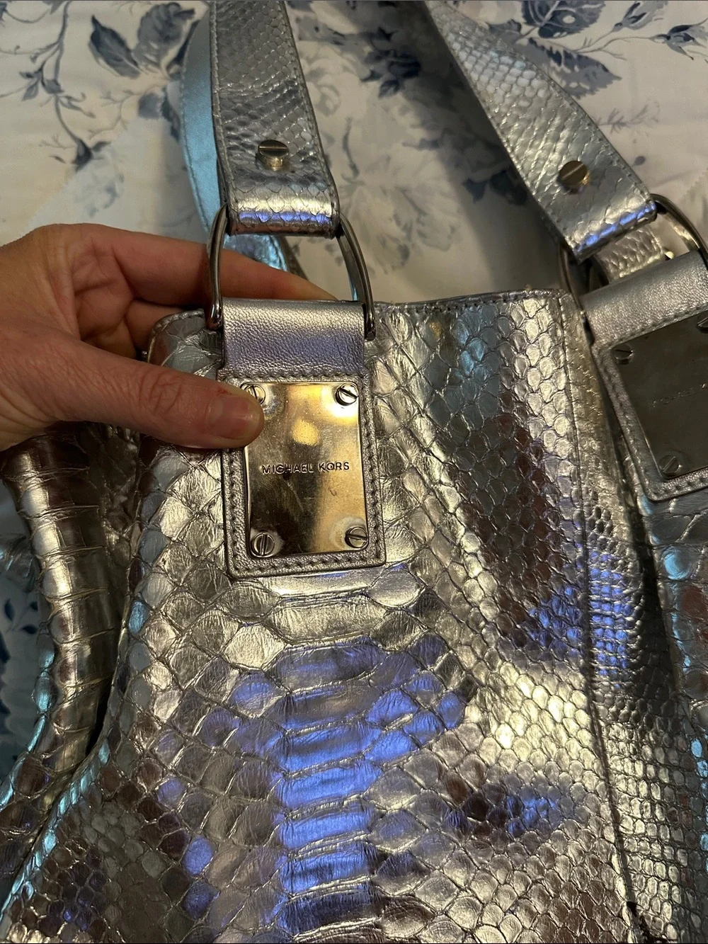 Michael Kors Dottie Limited Edition Metallic Silver Python Leather Bucket Bag